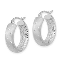 14K White Gold Polished, Satin & D C in Out Hoop Earrings view 2