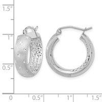14K White Gold Polished, Satin & D C in Out Hoop Earrings view 4