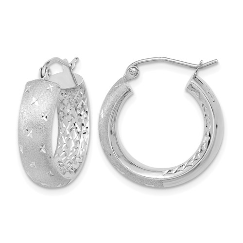 14K White Gold Polished, Satin & D C in Out Hoop Earrings
