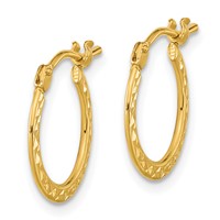14K Yellow Gold 1.00x 15mm Polished Diamond-cut Tube Hoop Earrings view 2