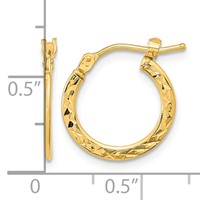 14K Yellow Gold 1.00x 15mm Polished Diamond-cut Tube Hoop Earrings view 4