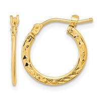 14K Yellow Gold 1.00x 15mm Polished Diamond-cut Tube Hoop Earrings view 1