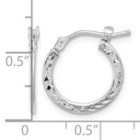 14K White Gold 1.00x 15mm Polished Diamond-cut Tube Hoop Earrings view 4