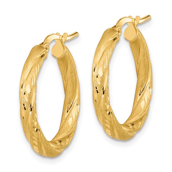 3mm Gold satin Diamond-cut Hoop Earrings