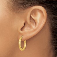 14K 3mm Yellow Gold Polished & Satin D C Hoop Earrings view 3