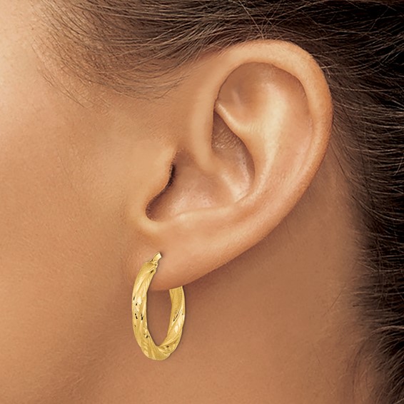 3mm Gold satin Diamond-cut Hoop Earrings