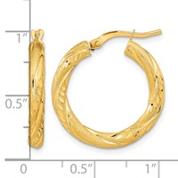14K 3mm Yellow Gold Polished & Satin D C Hoop Earrings view 4