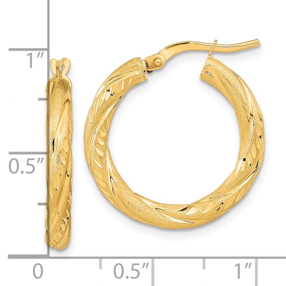 3mm Gold satin Diamond-cut Hoop Earrings