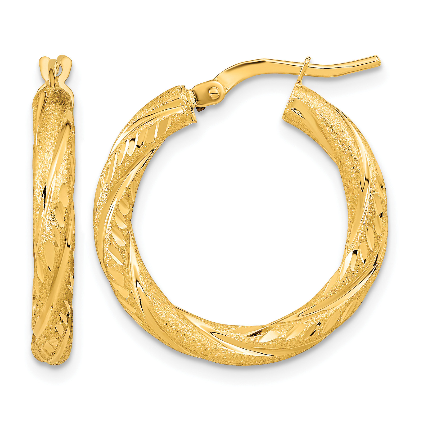 14k 3mm Polished & Satin D/C Hoop Earrings (TF1050)