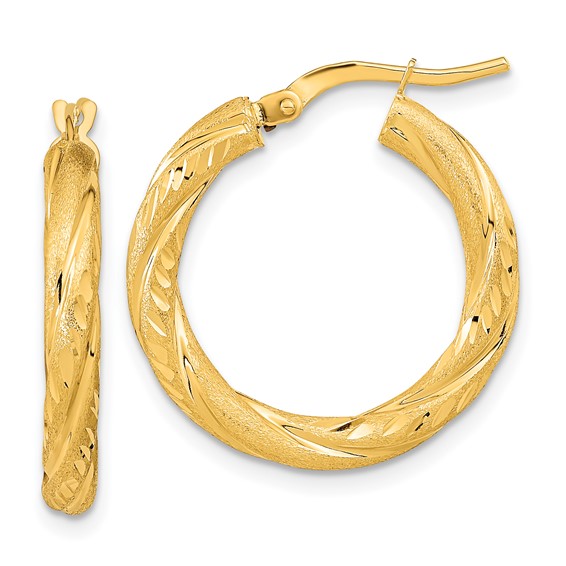3mm Gold satin Diamond-cut Hoop Earrings