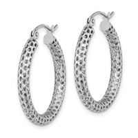 14K White Gold Mesh Hoop Earrings view 2