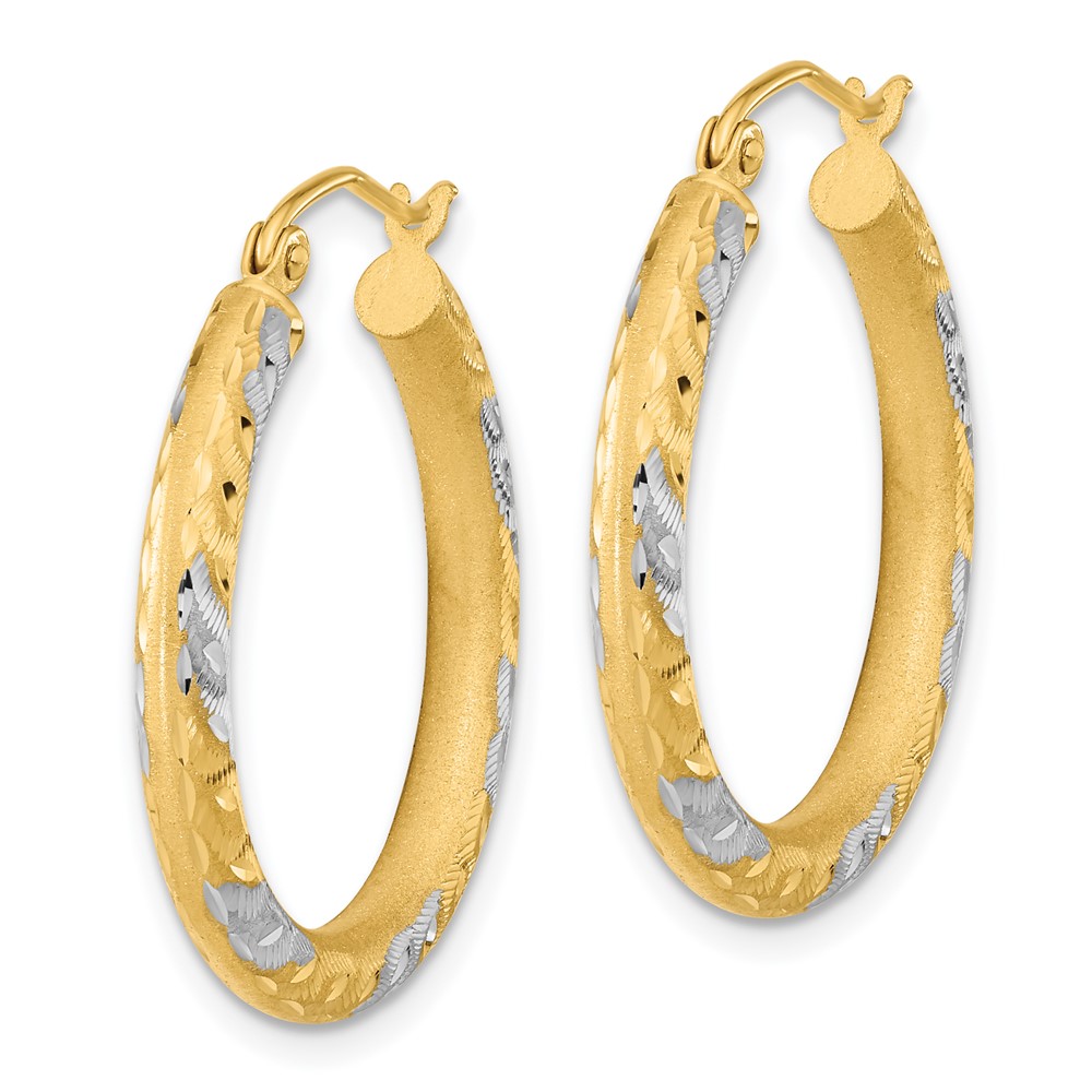 14k White Rhodium Diamond-cut Satin Hoop Earrings (TF1054)