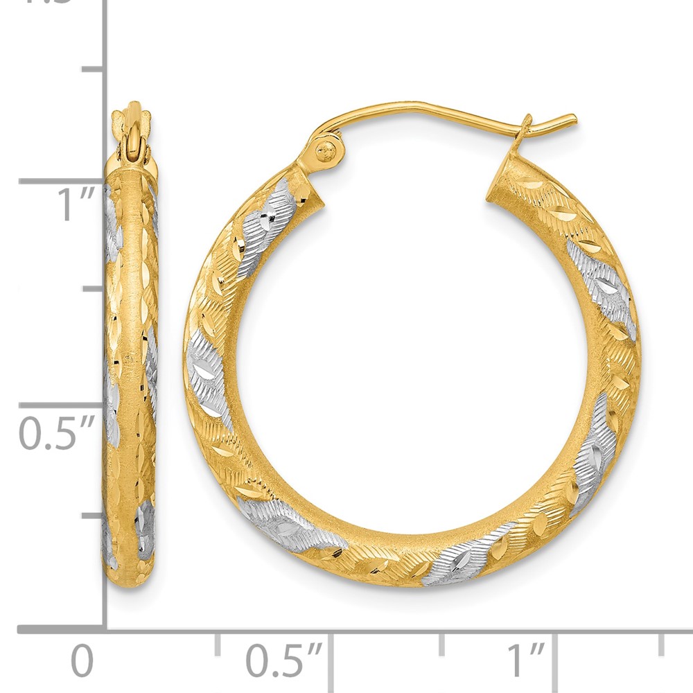 14k White Rhodium Diamond-cut Satin Hoop Earrings (TF1054)