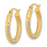 14K White Rhodium Diamond-cut Satin Hoop Earrings view 2