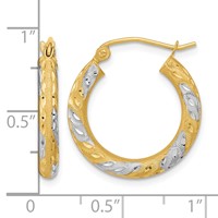 14K White Rhodium Diamond-cut Satin Hoop Earrings view 4