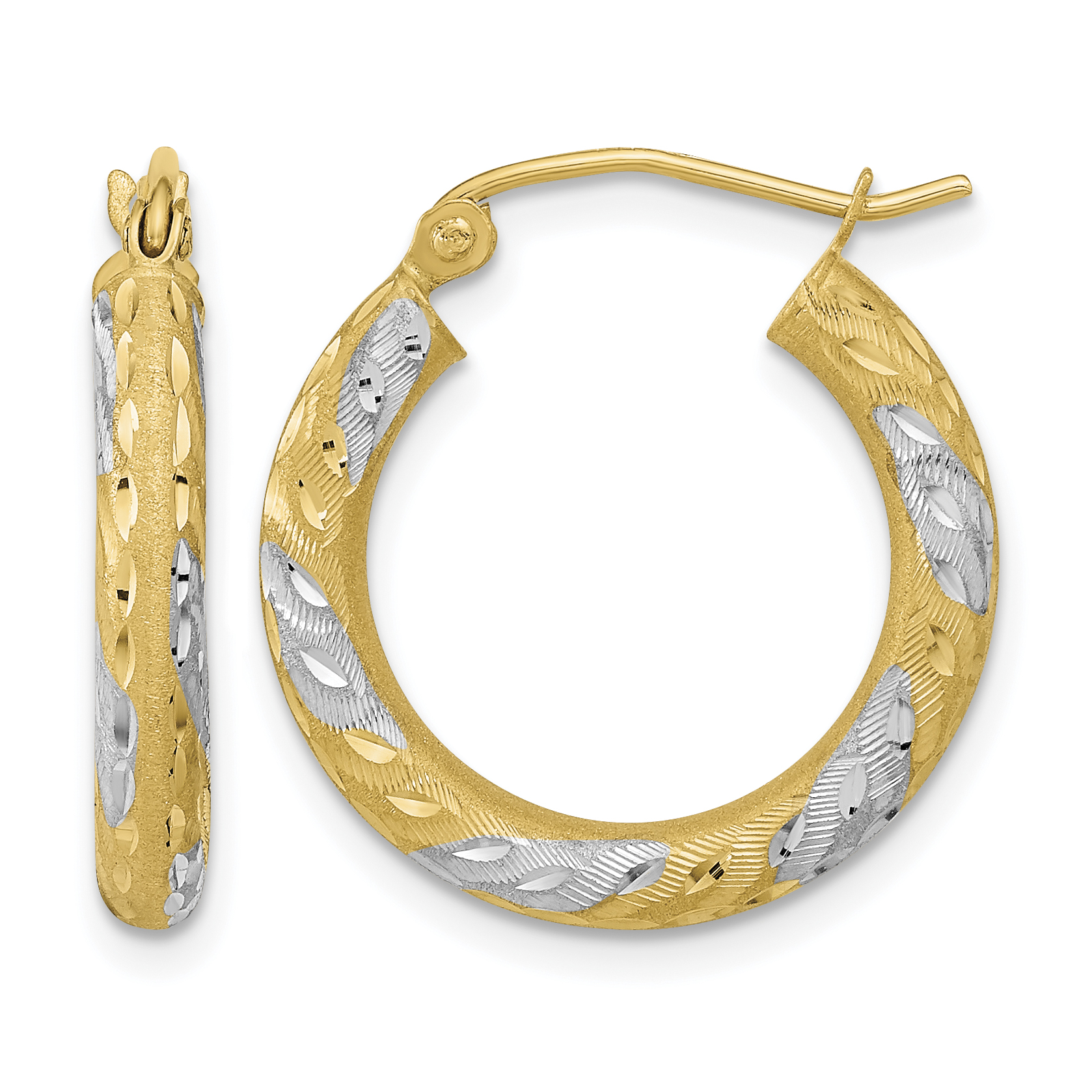 14k White Rhodium Diamond-cut Satin Hoop Earrings (TF1055)