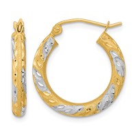 14K White Rhodium Diamond-cut Satin Hoop Earrings view 1