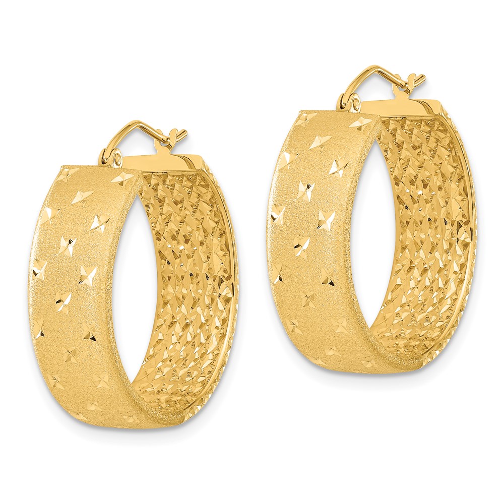 14k Polished Satin and Diamond-cut Hoop Earrings (TF1056)