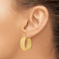 14K Yellow Gold Polished Satin and Diamond-cut Hoop Earrings view 3
