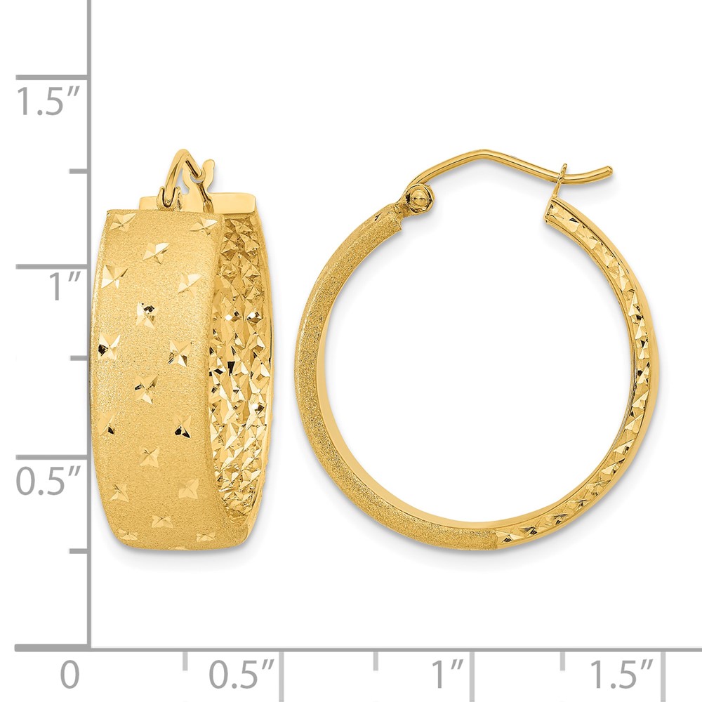 14k Polished Satin and Diamond-cut Hoop Earrings (TF1056)
