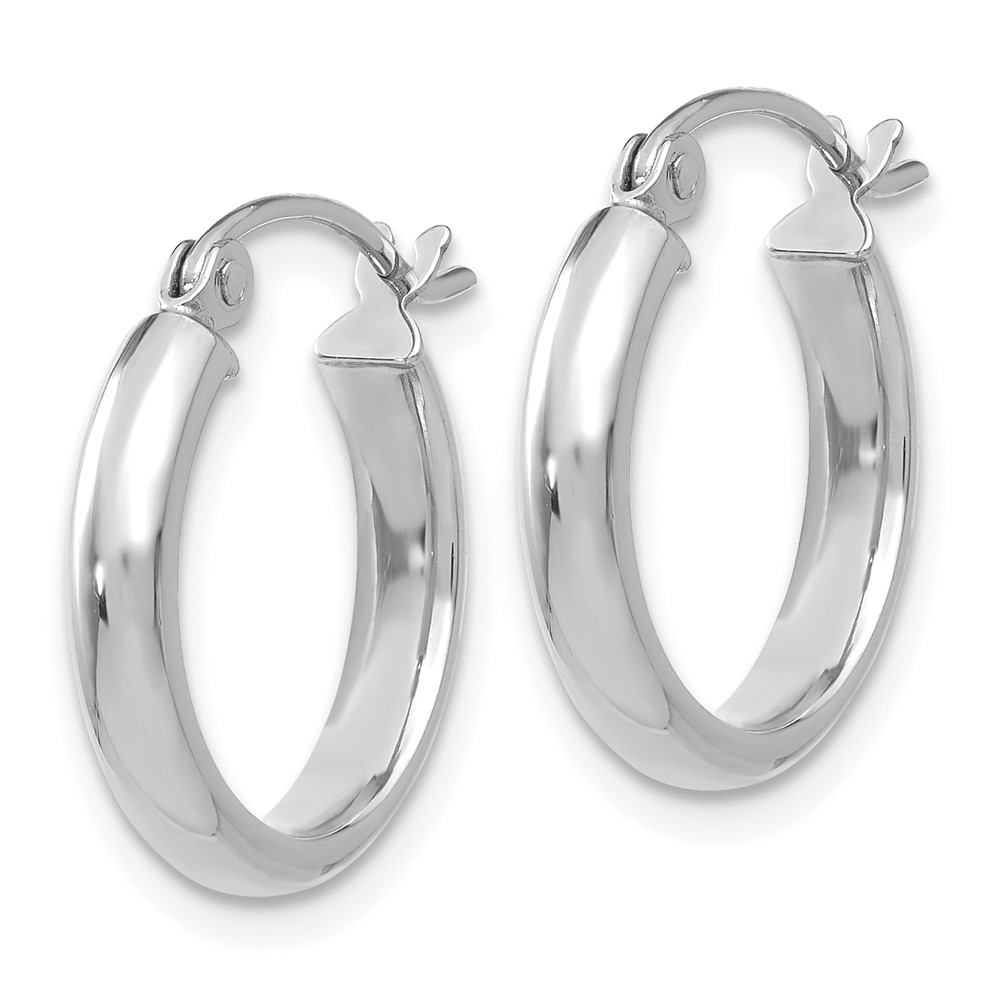 14k White Gold Round Tube Hoop Earrings (TF106)