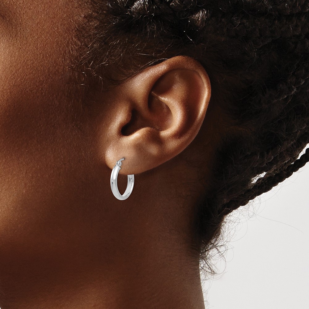 14k White Gold Round Tube Hoop Earrings (TF106)