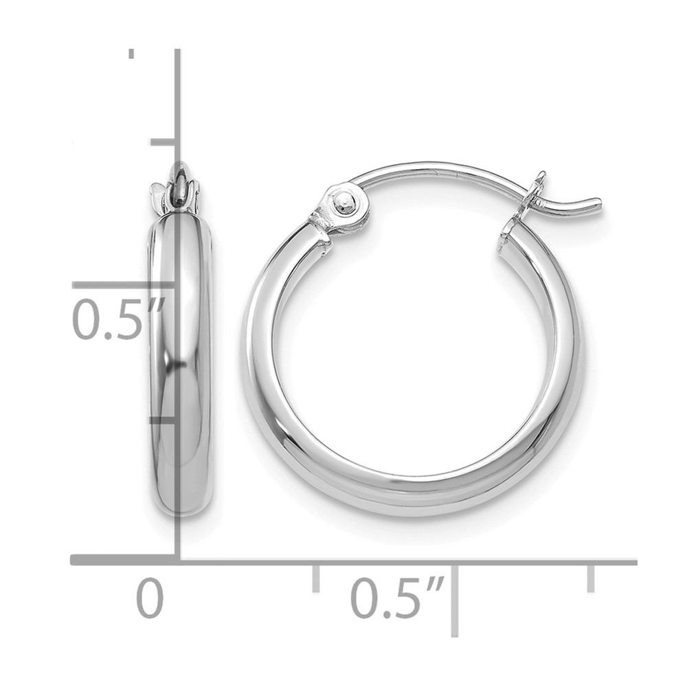 14k White Gold Round Tube Hoop Earrings (TF106)