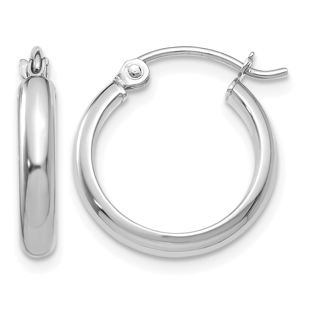 14k White Gold Round Tube Hoop Earrings (TF106)