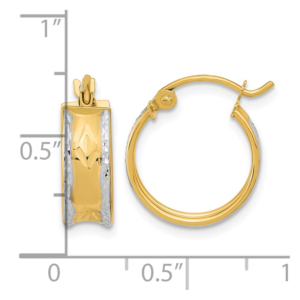 14k White Rhodium Polished Diamond-cut Hoops (TF1070)