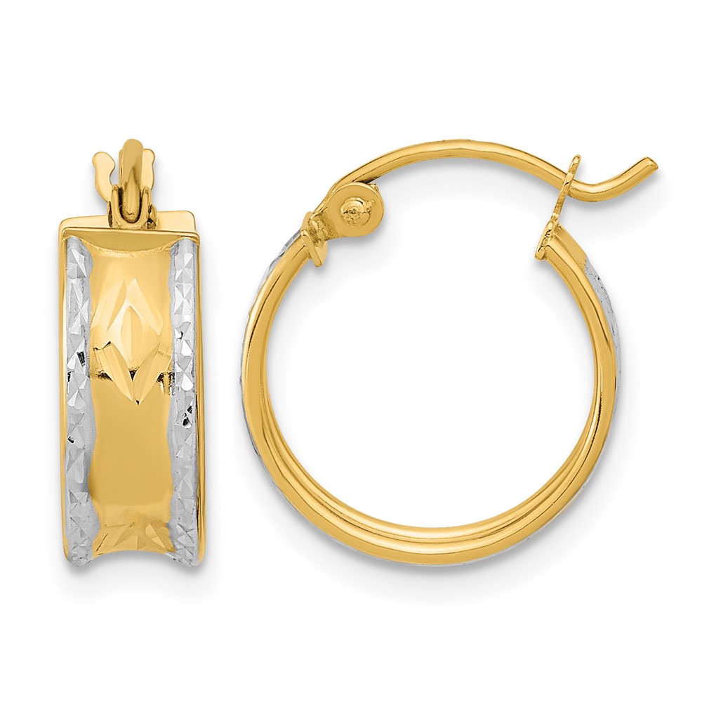 14k White Rhodium Polished Diamond-cut Hoops (TF1070)