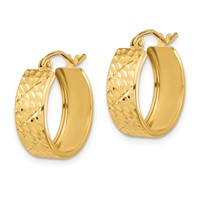 14K Yellow Gold Diamond-cut Hoop Earrings view 2