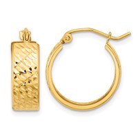 14K Yellow Gold Diamond-cut Hoop Earrings view 1