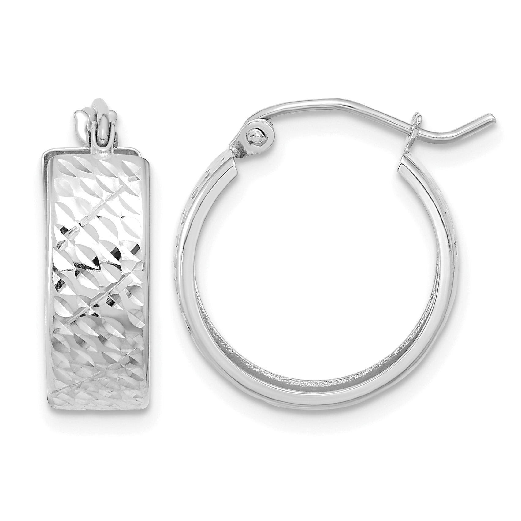 14k White Gold Diamond-cut Hoop Earrings (TF1072W)
