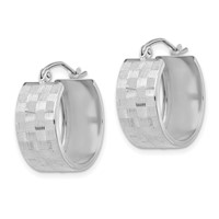 14K White Gold Diamond-cut Hoop Earrings view 2