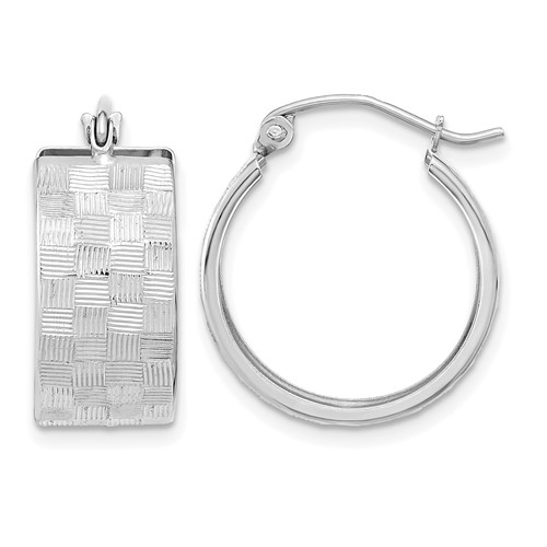 14K White Gold Diamond-cut Hoop Earrings