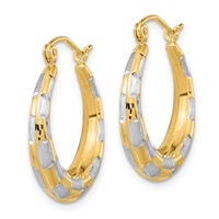 14K White Rhodium Polished Satin Diamond-cut Hoop Earrings view 2