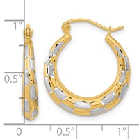 14K White Rhodium Polished Satin Diamond-cut Hoop Earrings view 4