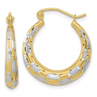 14K White Rhodium Polished Satin Diamond-cut Hoop Earrings view 1