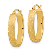14K Yellow Gold Polished Satin Diamond-cut Hoop Earrings view 2