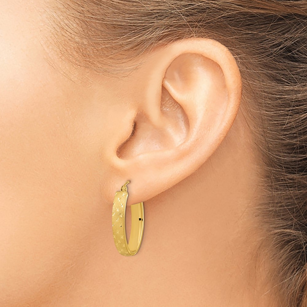 14k Polished Satin Diamond-cut Hoop Earrings (TF1085)
