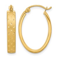 14K Yellow Gold Polished Satin Diamond-cut Hoop Earrings view 1