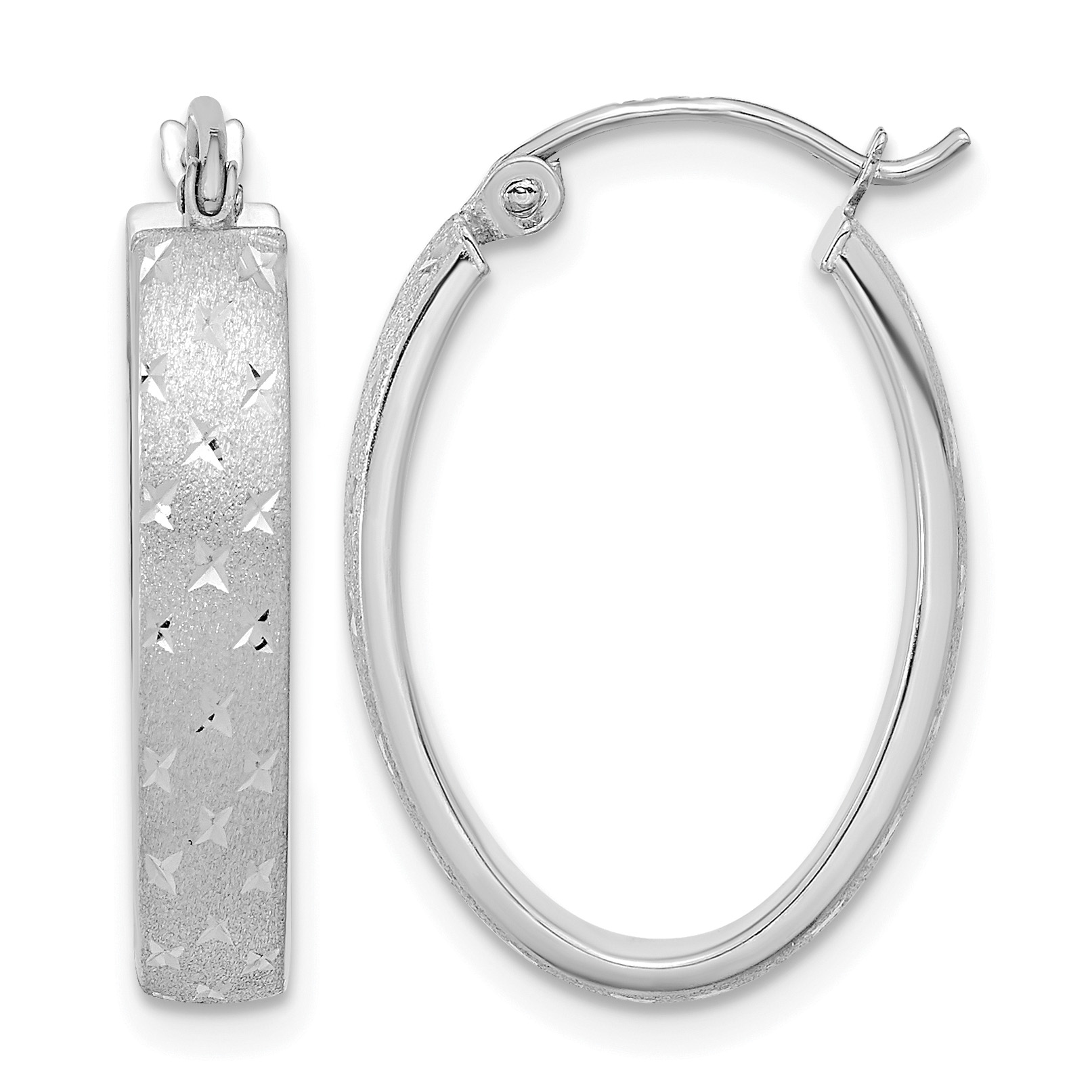14k White Gold Polished SatinDiamond-cut Hoop Earrings (TF1085W)