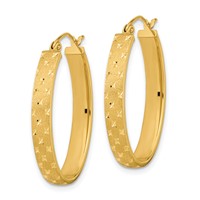 14K Yellow Gold Polished Satin Diamond-cut Hoop Earrings view 2