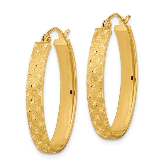 4mm Gold Diamond-cut Oval Hoop Earrings