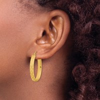 14K Yellow Gold Polished Satin Diamond-cut Hoop Earrings view 3