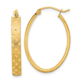 4mm Gold Diamond-cut Oval Hoop Earrings