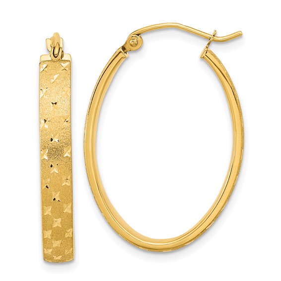 4mm Gold Diamond-cut Oval Hoop Earrings