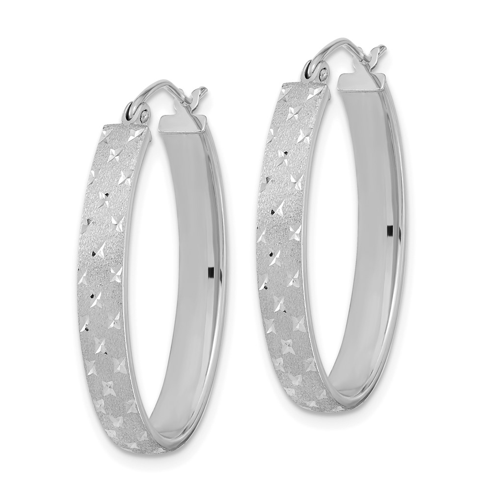 14k White Gold Polished Satin Diamond-cut Hoop Earrings (TF1086W)