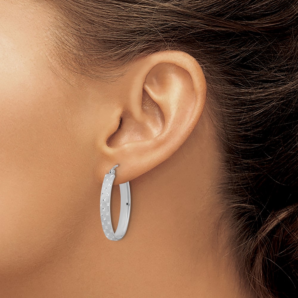 14k White Gold Polished Satin Diamond-cut Hoop Earrings (TF1086W)