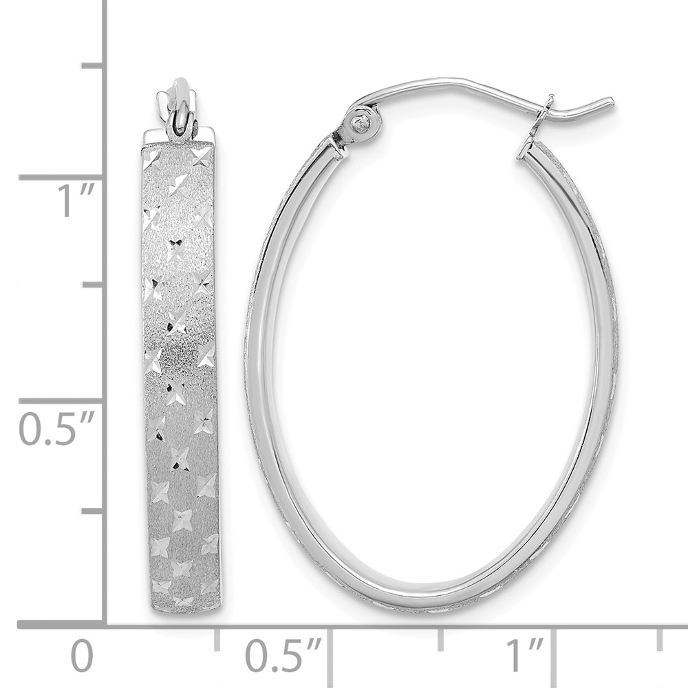14k White Gold Polished Satin Diamond-cut Hoop Earrings (TF1086W)